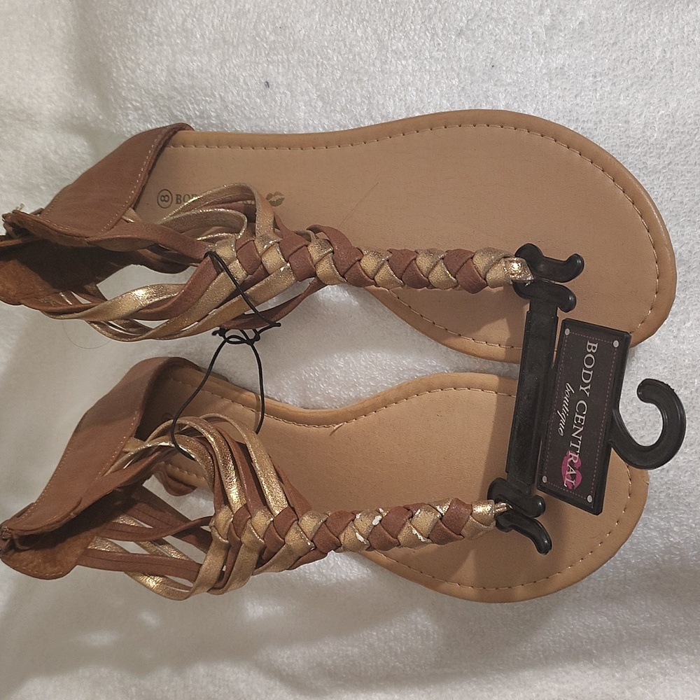 Body Central Brown Leather Sandals with Bohemian Flair